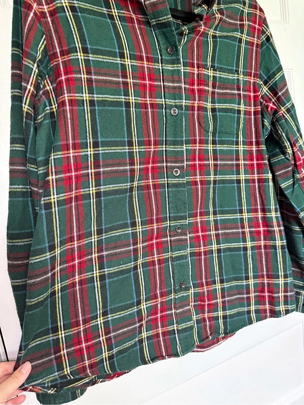 L.L.Bean Men's Scotch Plaid Cotton Flannel Shirt Tartan Green & Red Size Medium - Picture 6 of 15